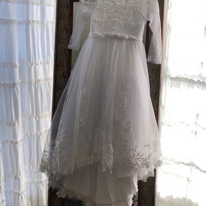 OwlFay Girls Long Sleeve Lace Flower Wedding Party Dress Pageant Tulle Ball Gown